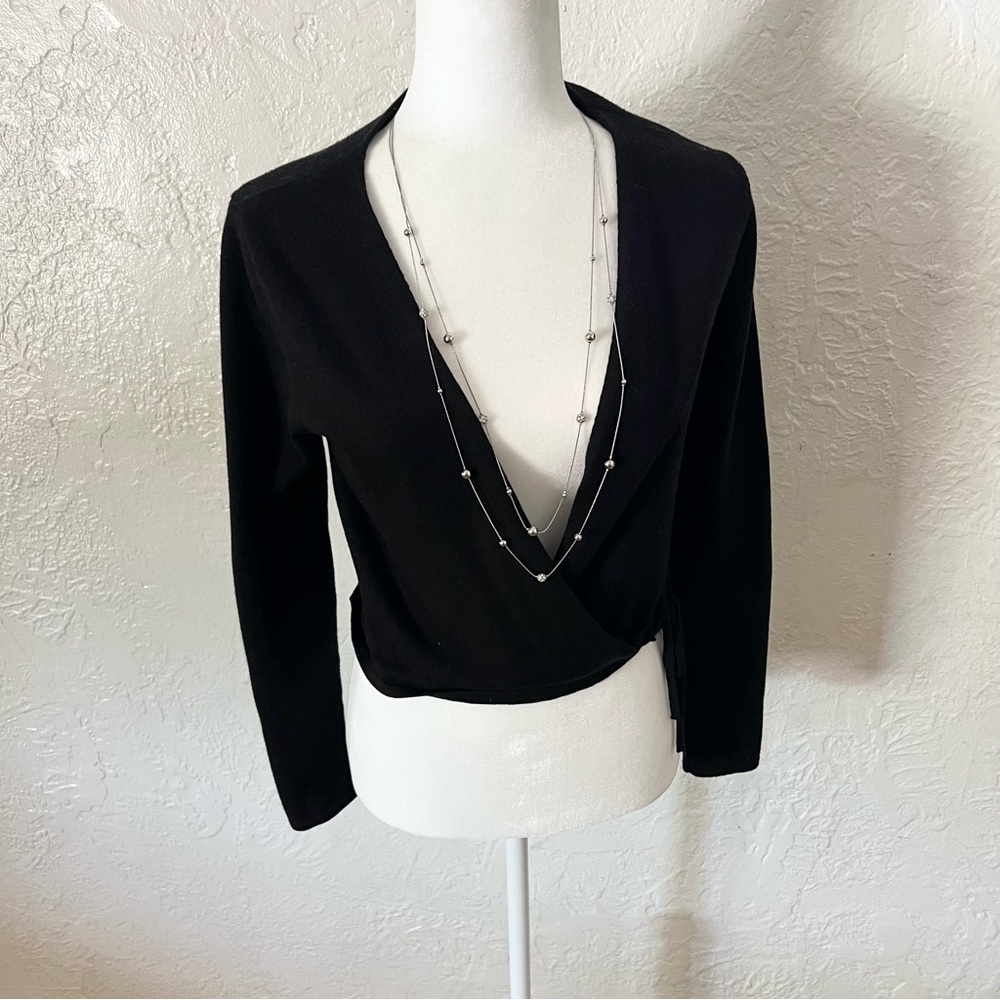 Black Wrap V-Neck Long Sleeve Top